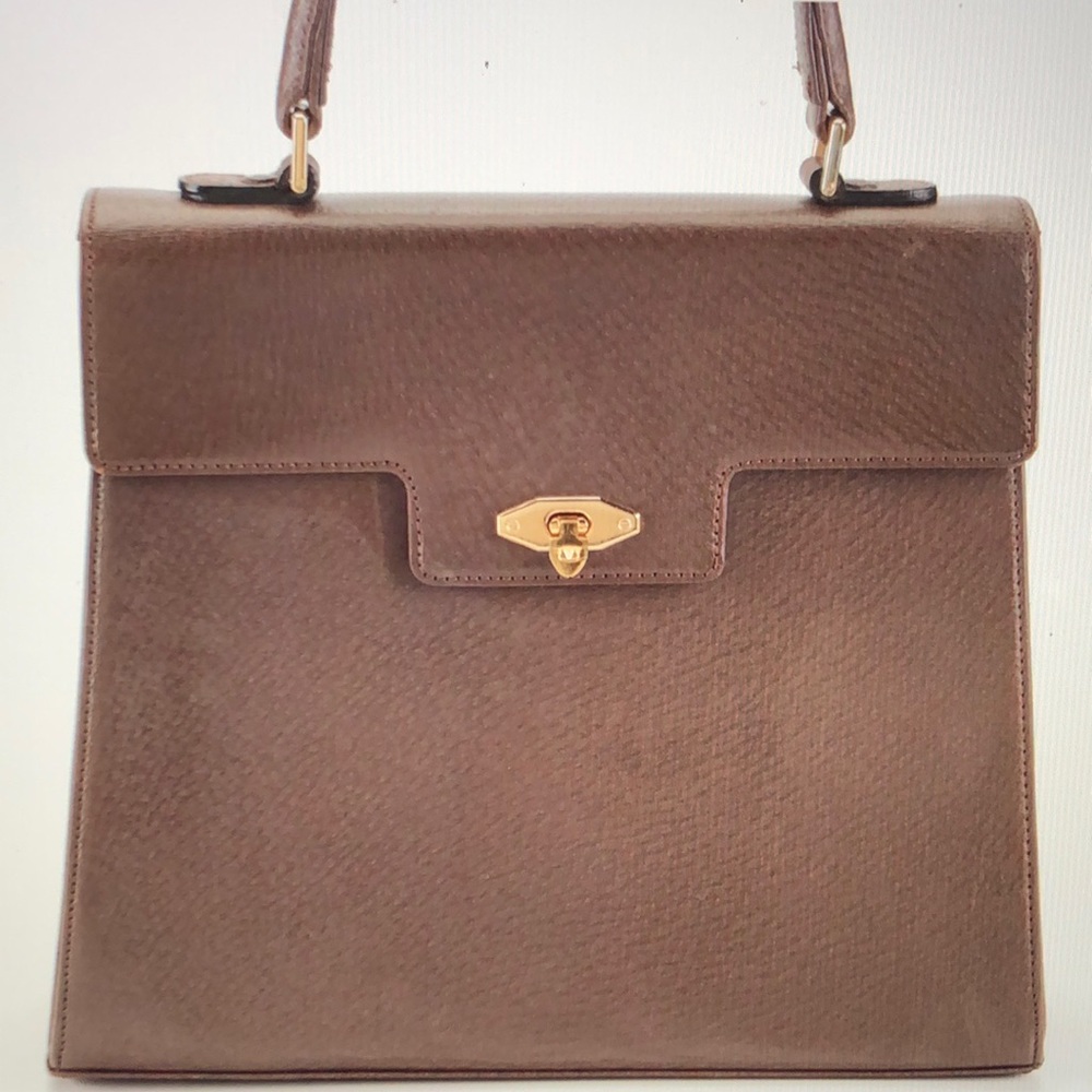 #0165 Valentino Front Flap Top Handle Bag in Dark Brown Leather